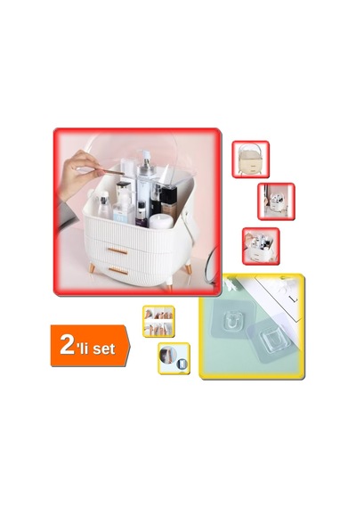 Çekmeceli Kozmetik Organizer Beyaz + Geçmeli Klips Eşya Sabitleme Askısı 6 Adet - 2li Set J0f1c4 Belirtilmemiş