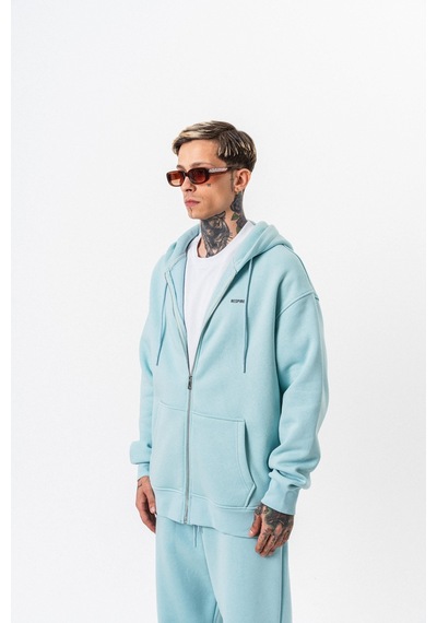 Erkek Respire Yazı Detaylı Kapüşonlu Basic Zip Oversize Hoodie Bebe Mavi