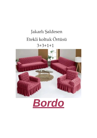 StarMall Jakarlı Şaldesen Koltuk, Kanepe, Çekyat Örtüsü Esnek 3311 Takım Bordo