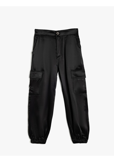 Koton Jogger Paraşüt Pantolon Kargo Cepli Viskon Kumaş Siyah 5wkg40015aw Siyah