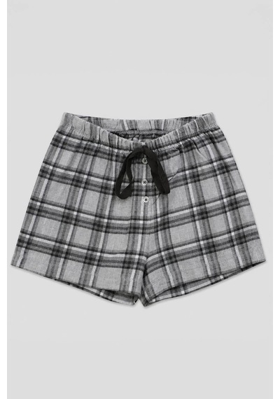 Markapia Kadın %100 Pamuk Ekose Desenli Bağcıklı Pijama Şort Gri