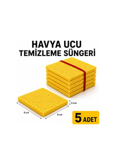 Havya Temizleme Süngeri 6x6 Cm Lehim Ucu Temizleyici Sünger 3 Mm 5'li Paket