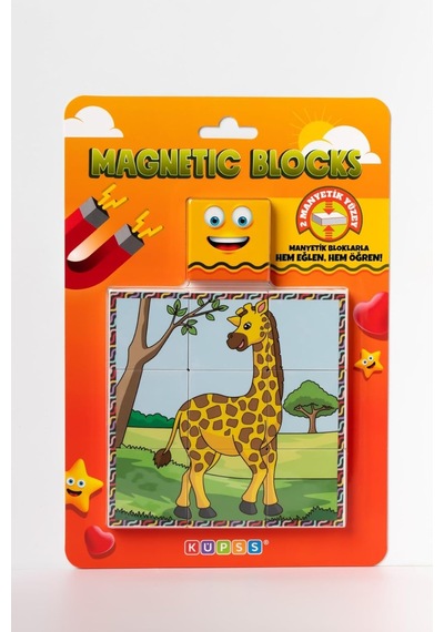 Küpss Manyetik Blok Çift Taraflı 9 Parçalı Mıknatıslı Puzzle 2 Görsel Zürafa-fil Yapboz Diğer