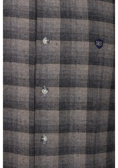 Erkek Gömlek Bej Uzun Kol Ekose Kareli Flanel Yün Tuşeli Slim Fit Düğmeli Yaka Shirt Ncs Jeans 7266-bej Bej