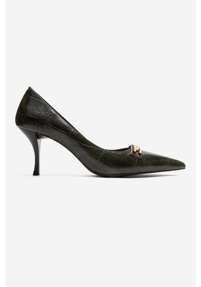 Luvishoes Poesy Yeşil Baskı Tokalı Kadın Topuklu Ayakkabı Yeşil