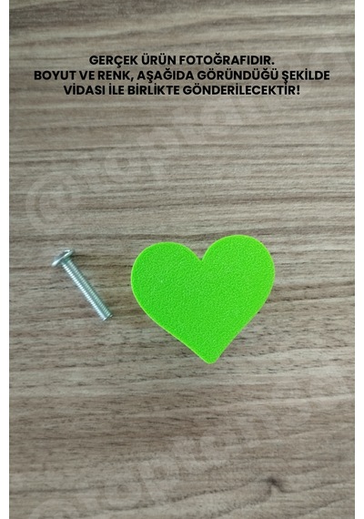 10 Adet - Yeşil Kalp Dolap Kulpu, Mobilya Kulbu - Çocuk Odası Kulp, Kalp Kulp -4 Cm - Kulp Vidası Dahildir Sarı