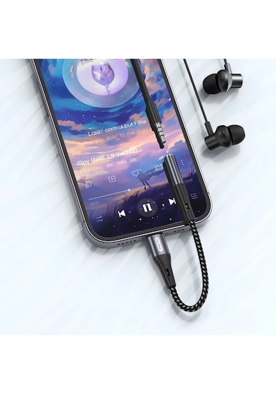 Go Des Gd-uc166 Lightning To 3.5mm Aux Çevirici Örgülü Ses Adaptörü Gri