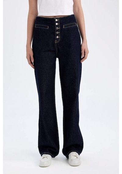 Defacto 90's Wide Leg Yüksek Bel Uzun Jean Pantolon D5830AX24WNNM34 Mavi