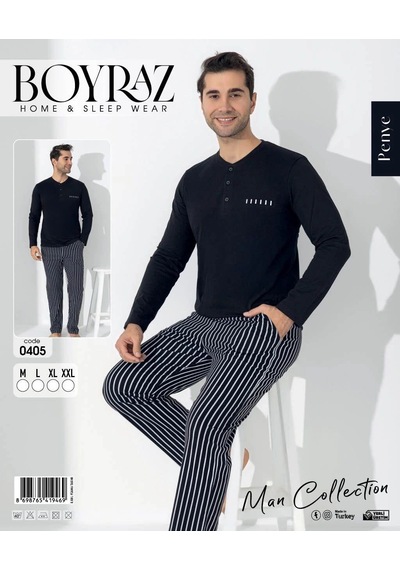 Boyraz 0405 Erkek Uzun Kol Pijama Takımı Siyah