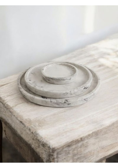 Marble Mermer Desenli Dekoratif Beton Büyük Boy Organizer 3 Lü Tepsi Seti Gri