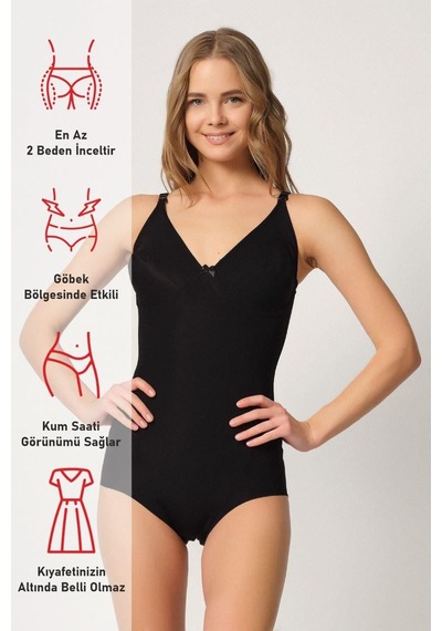 Siyah Mı Emay 2821 Balenli Double Boy Slip Lazer Korse Siyah