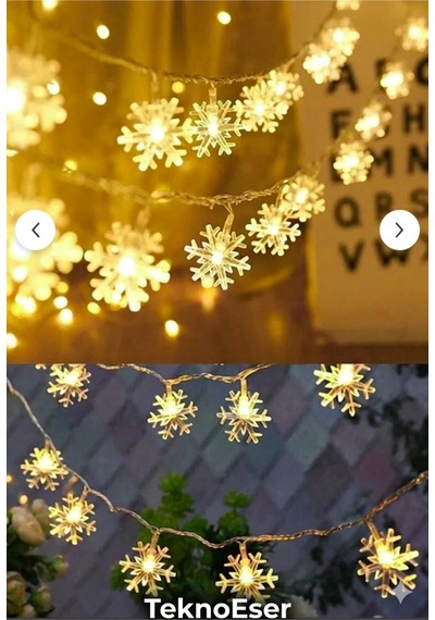 Kar Tanesi Led Işık Zinciri 5 Metre Pilli Noel Yılbaşı Dekorasyon Şeffaf Kablo 28 Led