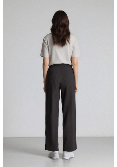 Defacto Sorbe x DeFacto Straight Fit Pantolon Yüksek Bel Çizgili Düz Paça Cepli D9921AX24AU Antrasit