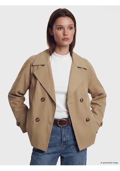 LC Waikiki Lcw Modest Kahverengi Kruvaze Yaka Oversize Kadın Trençkot CAMEL