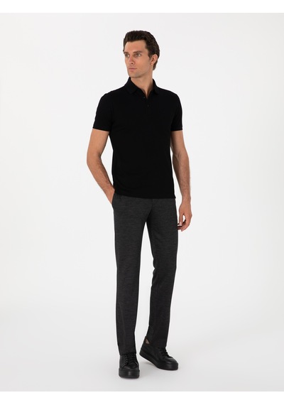 Siyah Slim Fit Polo Yaka Pamuklu Basic T-shirt