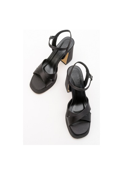 Luvishoes Luvi Shoes Henry Siyah Saten Kadın Platform Topuklu Ayakkabı Siyah