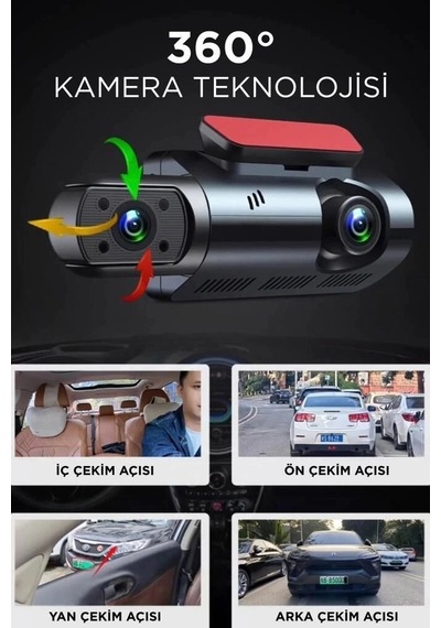 Premium Araç İçi Kamera Gece Görüşlü 1296p Ta03 Siyah İkili Sistem Trafik Donanım