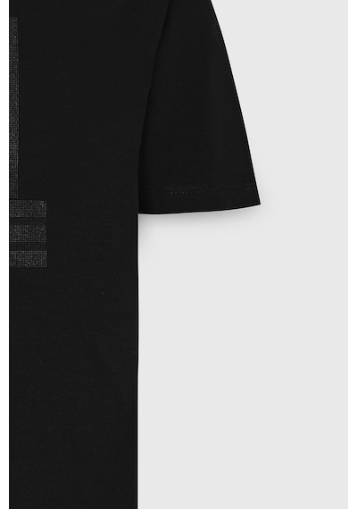 AC&Co / Altınyıldız Classics Erkek Sıyah Slim Fit Dar Kesim Pamuklu Esnek Baskılı Bisiklet Yaka Tişört Siyah