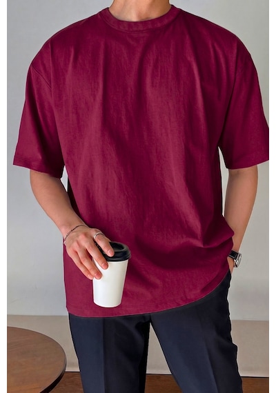 Genius Store Erkek Oversize Tişört Pamuk Kumaş Bisiklet Yaka Rahat Kalıp T-shirt Bordo Genius Store Erkek Oversize Tişört Pamuk Kumaş Bisiklet Yaka Rahat Kalıp T-shirt Bordo