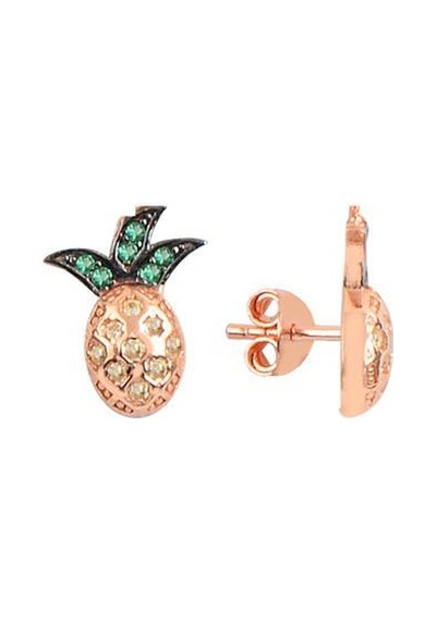 Gümüş Rose Zirkon Taşlı Ananas Küpe N11.48423