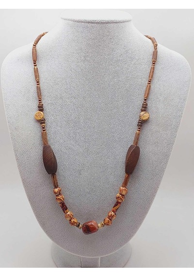 Yasamtohumu Ahşap & Jasper Tasarım Unisex Otantik Kolye 56098 Çok REnkli Çok Renkli