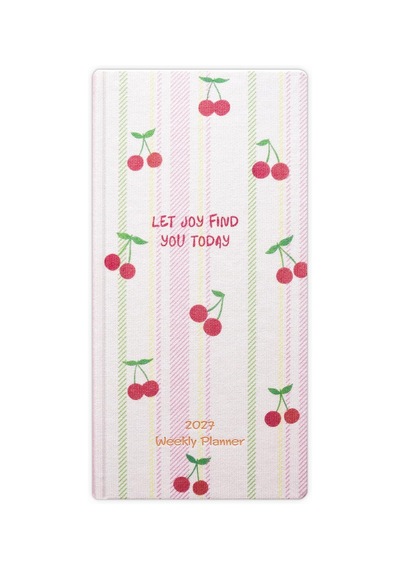 Tr 2027 Yılı Keten Haftalık Planlayıcı Kareli Cep Ajandası 9x18 Cm Kiraz Genel
