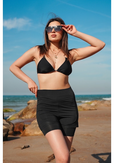 Gugus Kadın Deniz/havuz/spor İçten Taytlı Fileli Şort Siyah