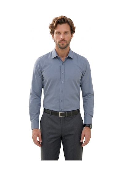 Tudors Modern Slim Fit Uzun Kollu Pamuklu Kolay Ütü Armürlü Gri Erkek Gömlek-49944