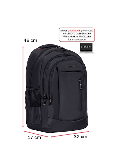 Dada 05 Siyah Laptop Sırt Çantası 14-15,6 İnç Usb Aparat Ortopedik Sırt Darbe Emici Koruma