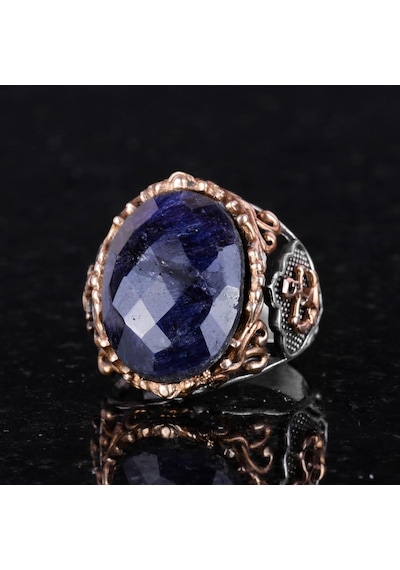 Gümüş Çapa Kaptan Yüzüğü, Yaratılmış Taş Yüzük, 925 Ayar Sterling Gümüş Yaratılmış Taş Yüzükler - Çeşitli Koleksiyon Yaratılmış Safir Gümüş