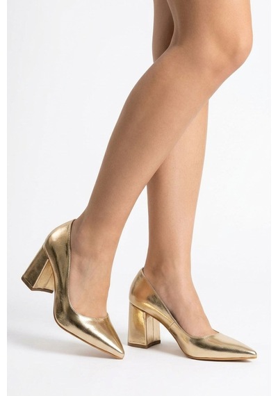 Preshley Kadın Starlight Gold 7 Cm Kare Kalın Topuklu Ayakkabı Altın