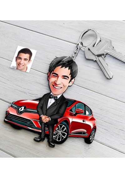 Kişiye Özel Bay Renault Clio Figürlü Plakalı Ahşap Karikatür Anah N11.14744