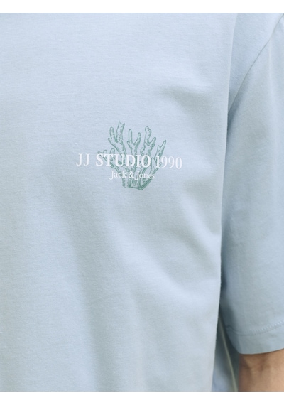 Jack & Jones Erkek Gögüs Baskili Bisiklet Yaka Tisört - Corals - 12288345 Mavi