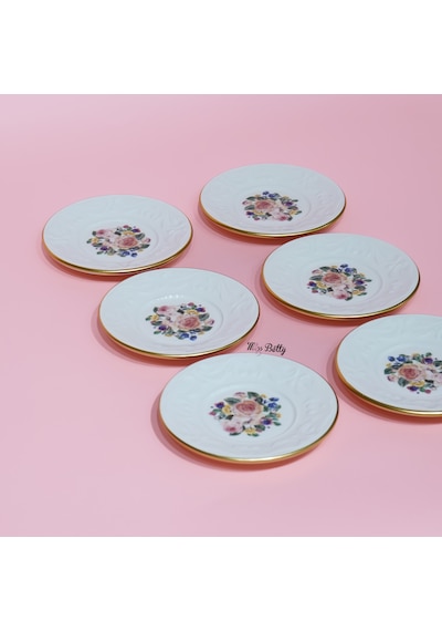 Rose Deluxe Porselen 6'lı Çay Tabağı Pembe