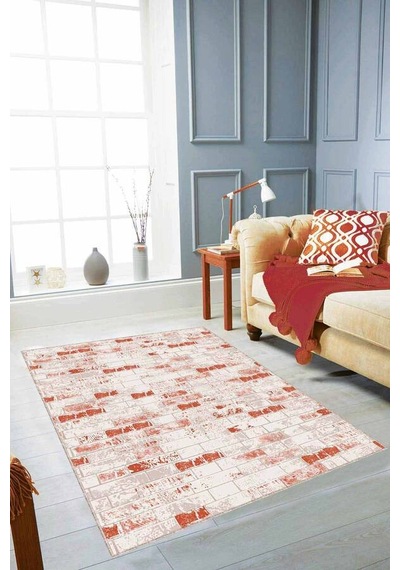 Tarçın Taş Desenli Kaymaz Tabanlı Dekoratif Halı Tl05n11