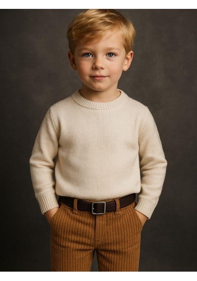Zekids Erkek Çocuk Fitilli Kadife Kemerli Pantolon-16329 Kahverengi