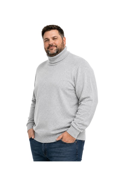 Battalmoda Erkek Büyük Beden Gri Tam Balıkçı Triko Kazak 3xl-4xl-5xl-6xl