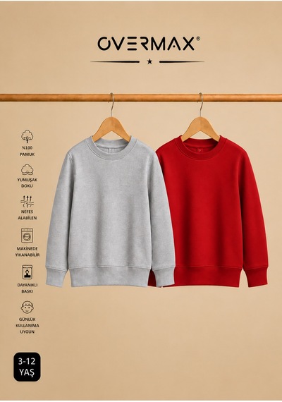 Overmax 2 Li Kapüşonsuz Sweatshirt Seti Çocuk Unisex - 3-12 Yaş Gri-kırmızı - 920169697 Gri-kırmızı Overmax 2 Li Kapüşonsuz Sweatshirt Seti Çocuk Unisex - 3-12 Yaş Gri-kırmızı - 920169697 Gri-kırmızı