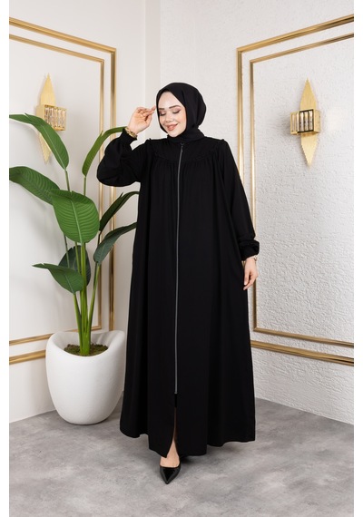 Nevayla Moda Ön Ve Arka Robalı Ferace - Siyah / F0142 Siyah