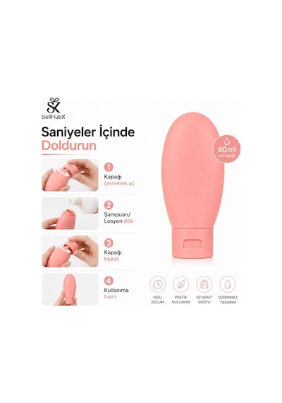 3'lü Silikon Seyahat Şişesi Seti 60 Ml Bpa Free Sızdırmaz Seyahat Boy Şampuan, Losyon Ve Kozmetik Taşıma Şişesi