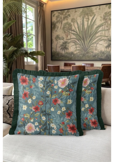 Çiçek Bahar Floral Saçaklı Yastık Kılıfı - Botanik Bohem Mavi Yeşil Siyah Püsküllü Kırlent Kılıfı Sessiz Kanyon Ritüel Çiçek Bahar Floral Saçaklı Yastık Kılıfı - Botanik Bohem Mavi Yeşil Siyah Püsküllü Kırlent Kılıfı Sessiz Kanyon Ritüel