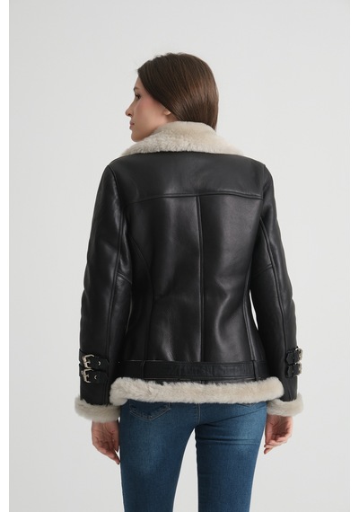 M M Marki Marki Siyah Hakiki Deri Kaban, Içi Beyaz , Kemerli Detaylar, Chic Elegance - 70 Cm Siyah-beyaz