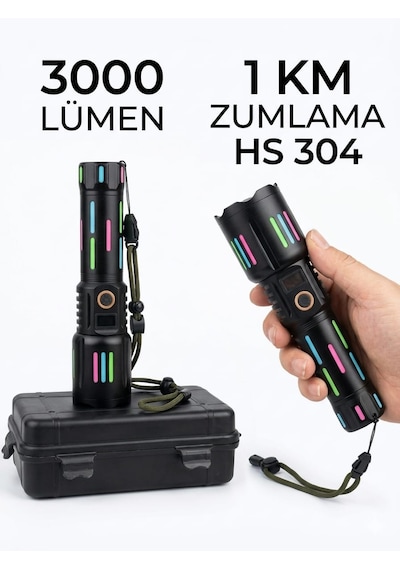 Hasuba Hs 304 Şarjlı El Feneri - 3000 Lümen Siyah