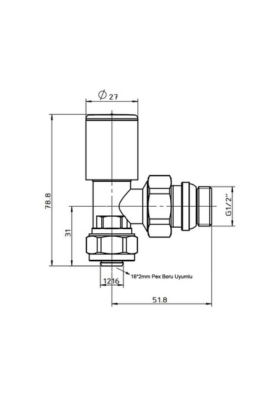 Fause Radyatör Havlupan Vanası Köşe Tip Pex 16 2mm Krom Kvn102 Diğer
