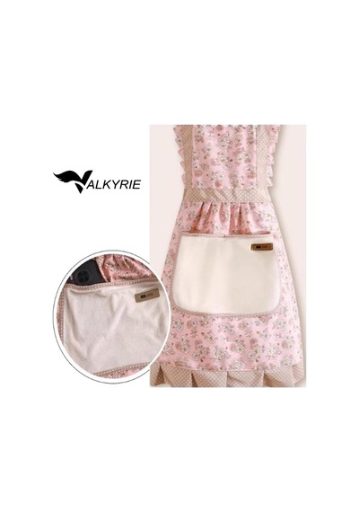 Valkyrie Mutfak Önlüğü Kadın Çiçek Desenli Cepli Askılı Mutfak Yemek Pişirme Servis Önlüğü 70x75 Pembe Çok Renkli