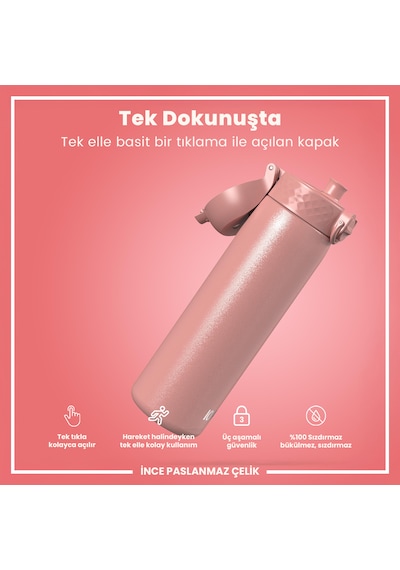 Ion8 - Paslanmaz Çelik İnce Suluk - Gül Pembe - 600 Ml - Sızdırmaz