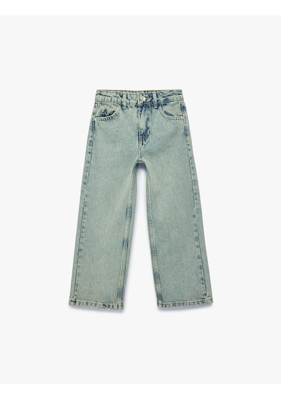 Koton Pamuklu Geniş Paça Açık İndigo Kız Çocuk Jean Pantolon 7wkg40016ad
