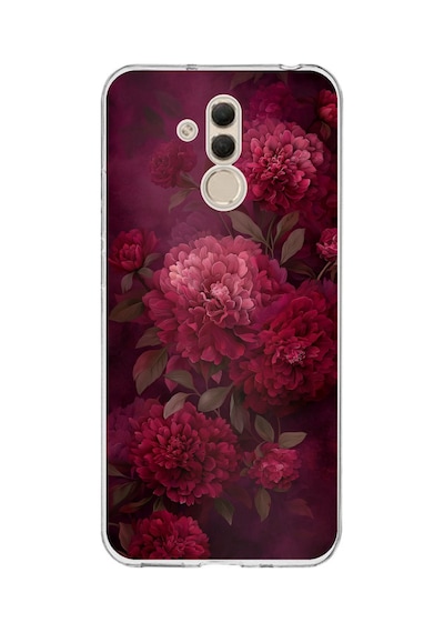 Huawei Mate 20 Lite Uyumlu Vişne Renk Vintage Çiçek Desenli Baskılı Silikon Kılıf
