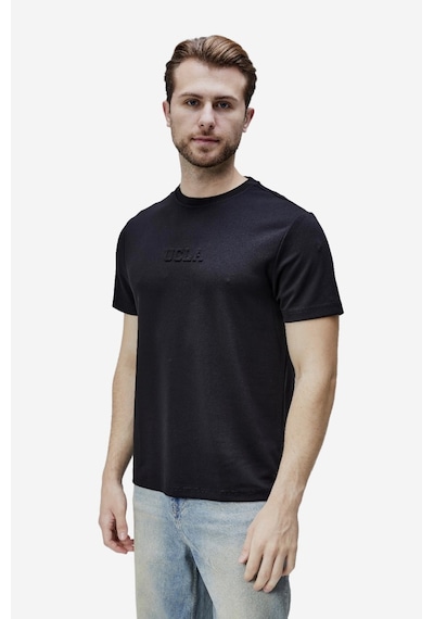 Ucla Canary Siyah Bisiklet Yaka Gofre Baskılı Modal Kumaş Standard Fit Erkek Tshirt Siyah