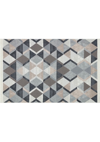 Beıge Black Yıkanabilir Çift Taraflı Modern Desenli Dokuma Kilim